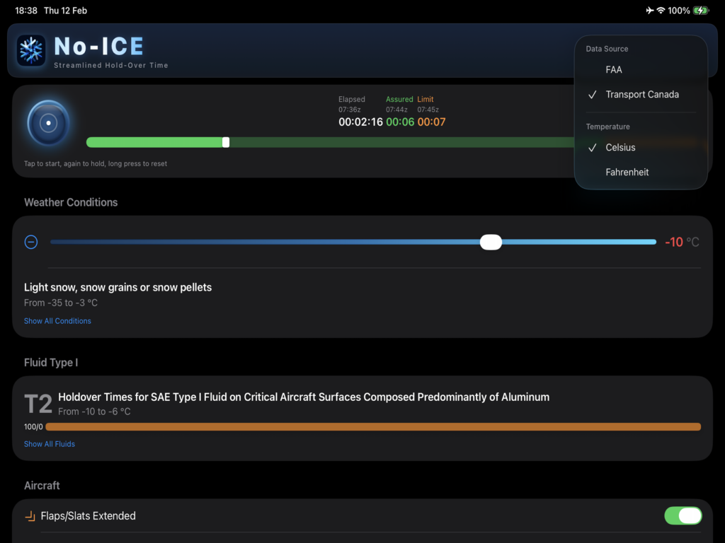 No-ICE precision timer on iPad in dark mode