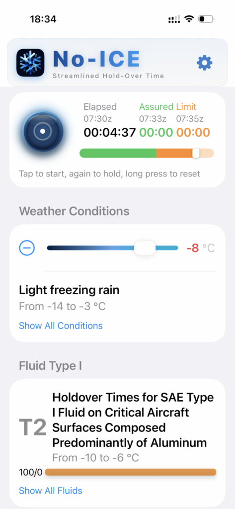 No-ICE hold-over time tables on iPhone (light mode)