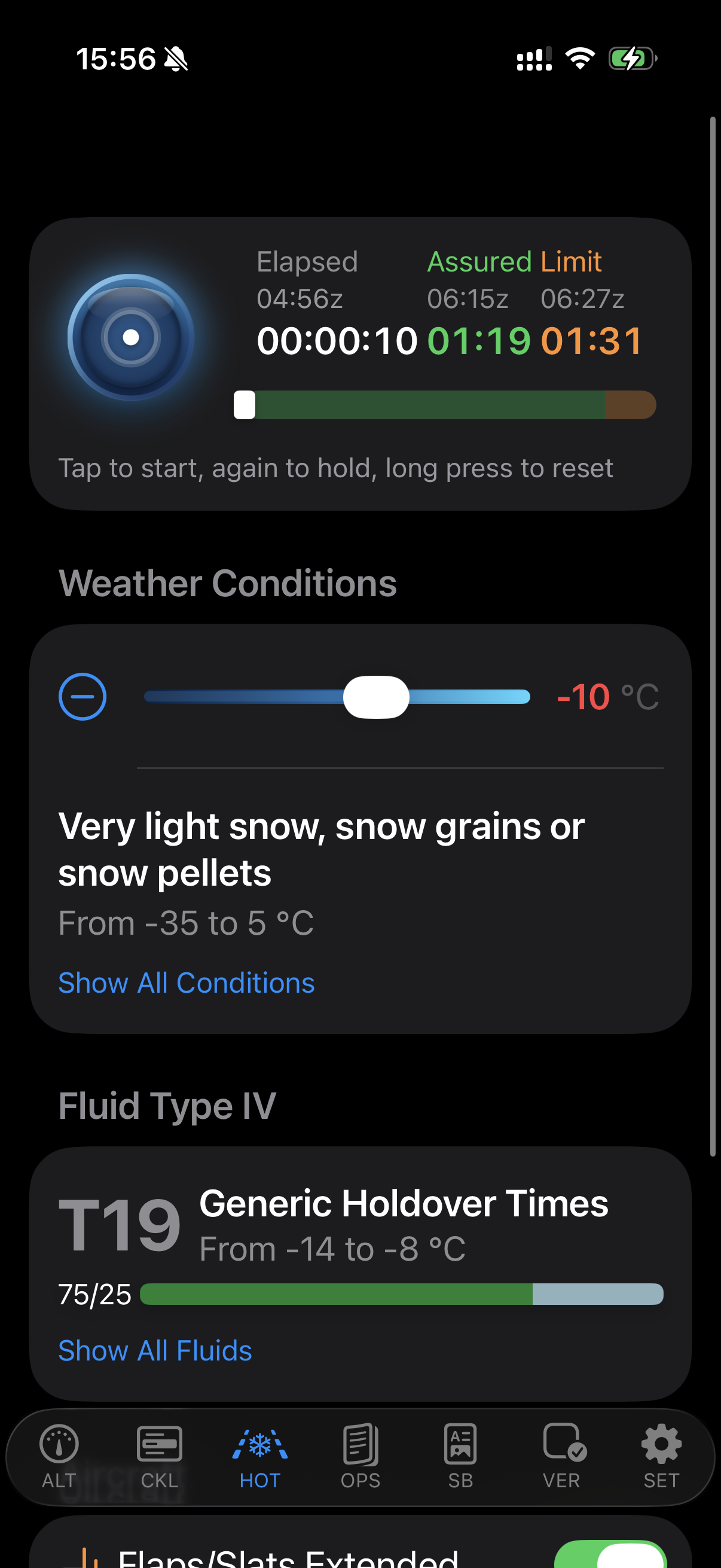 sQRH hold-over time tables on iPhone