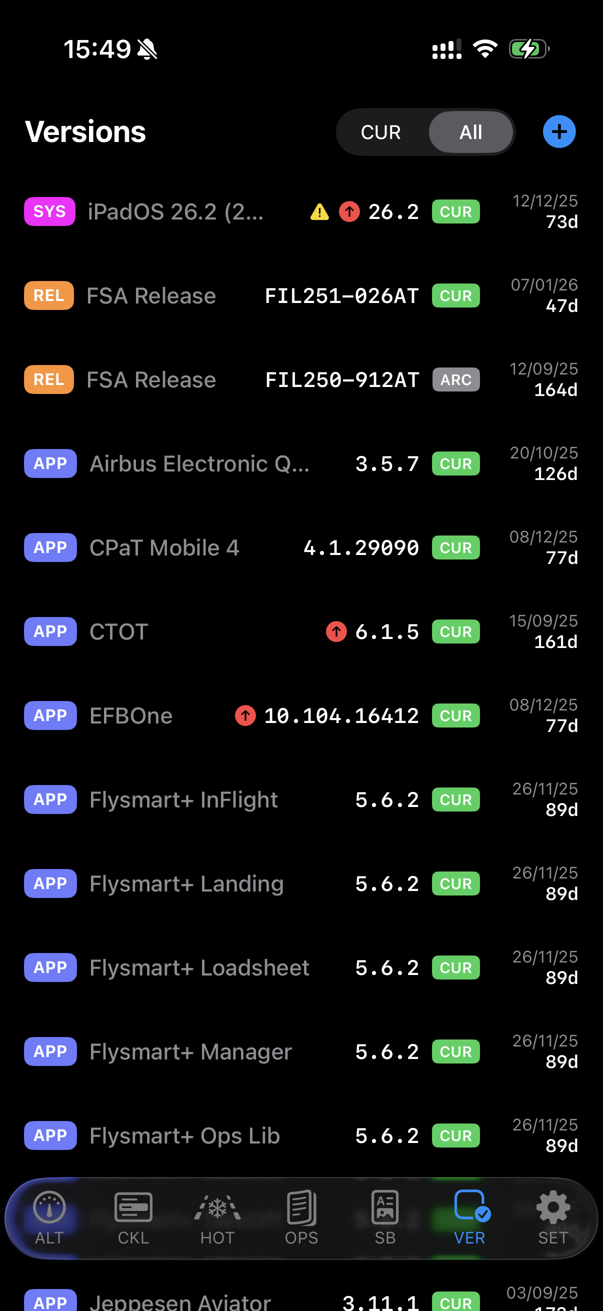 sQRH Versions Module on iPhone