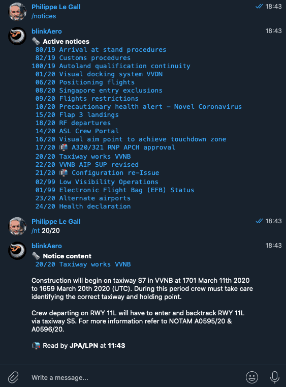 Telegram DM bot for aviation operations