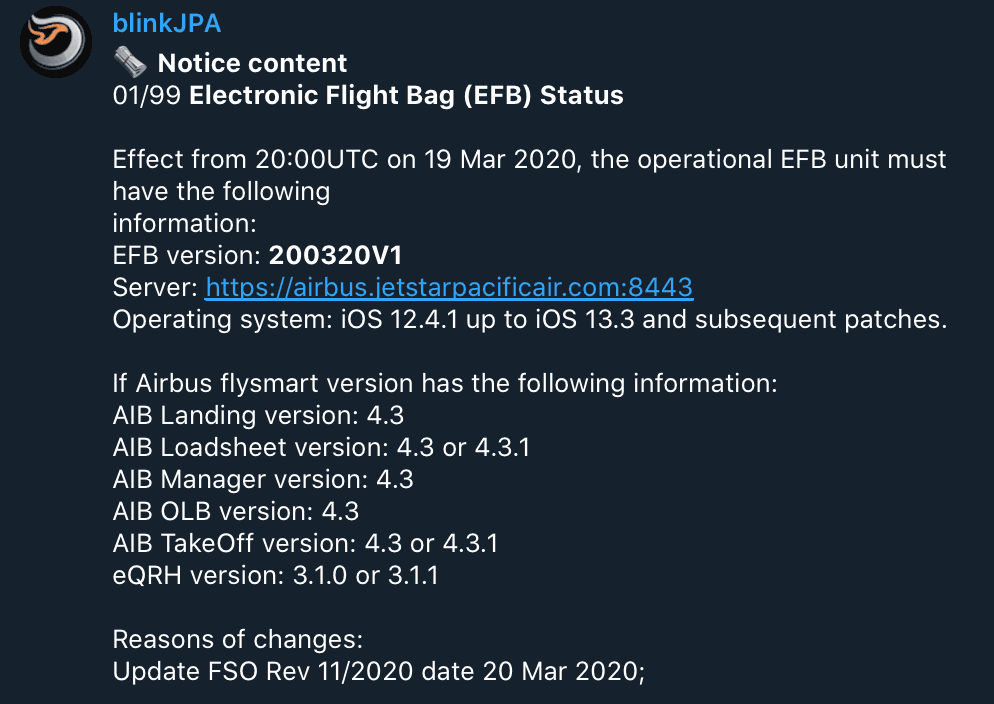 Crew notices pushed through messaging